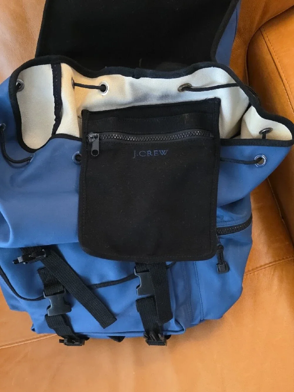 J. Crew Navy Blue Canvas Backpack with Black Straps